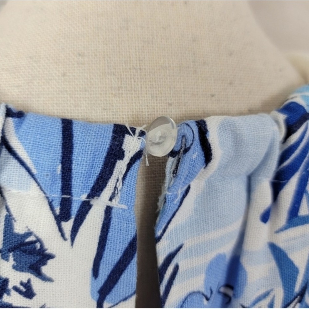 NWT London Times Blue White Tropical Palm Halter Dress Womens 8 Linen Blend New - Picture 4 of 11